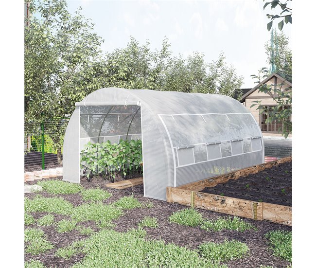 Invernadero de Túnel PE, Acero Galvanizado Outsunny Blanco