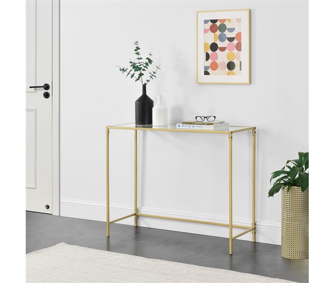 Mesa Consola Alajärvi en acero con tablero de vidrio 100 Dorado