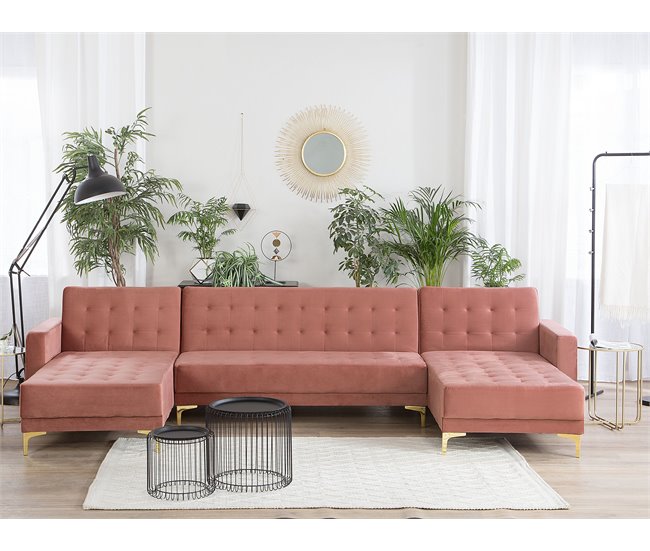 Beliani Sofá modular Terciopelo ABERDEEN Rosa