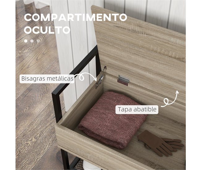 Banco Zapatero Melamina de Madera, Acero HOMCOM Marron