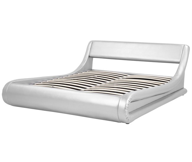 Beliani Cama con somier Piel sintética AVIGNON 205x221 Gris
