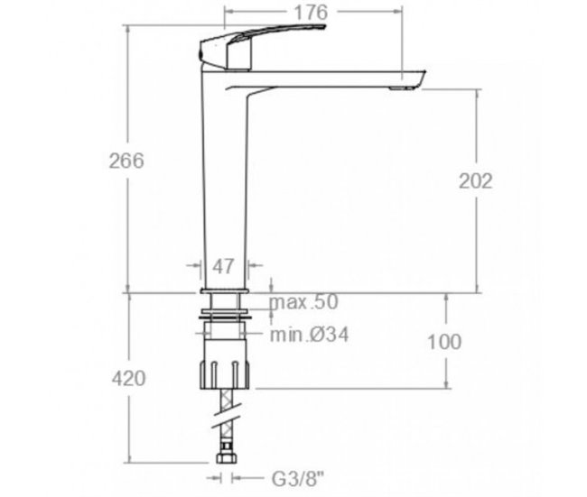 Grifo de Lavabo Monomando Alto con Sistema S2 de Ahorro de Agua Cromo