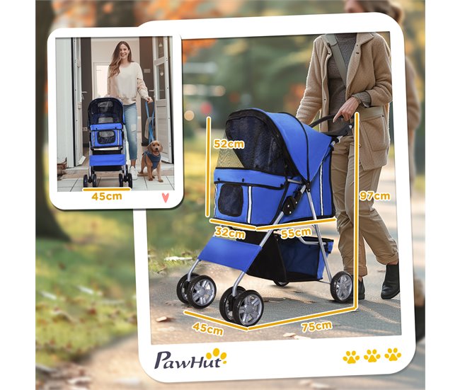 Cochecito para Perro y Gato Acero, Tela Oxford PawHut Azul