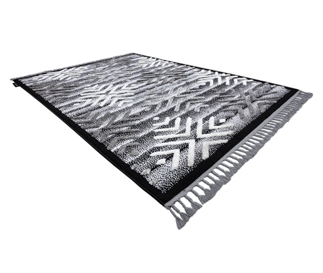 Alfombra MAROC P658 Copos de nieve Franjas Bereber marroquí 180x270 Negro