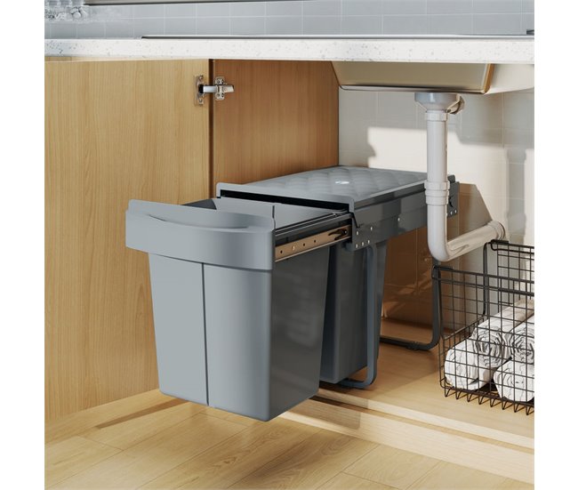 Cubo Basura Extraíble ABS, Metal HOMCOM, hogar - cocina Gris