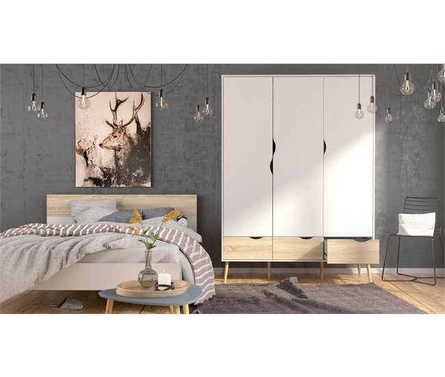 Armario DELTA puertas batientes y 3 cajones 147x200cm blanco Blanco