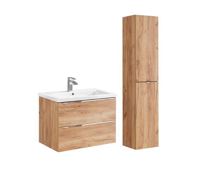 Conjunto mueble lavabo individual encastrado y columna April 80 Blanco