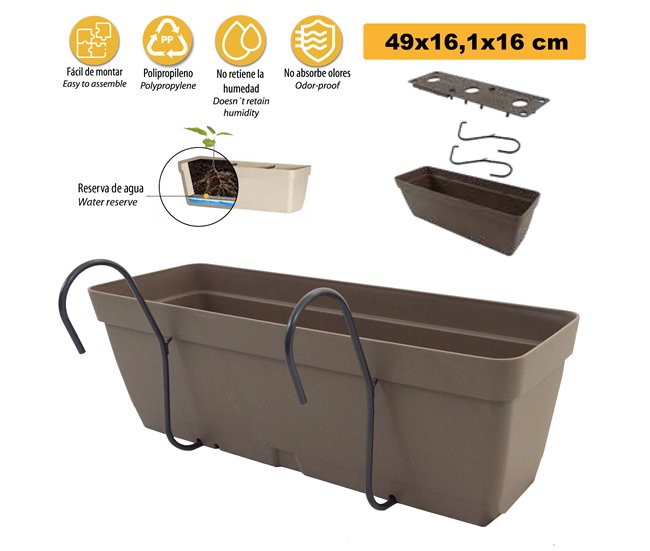 Jardinera 50 cm con soporte de fijación Gris