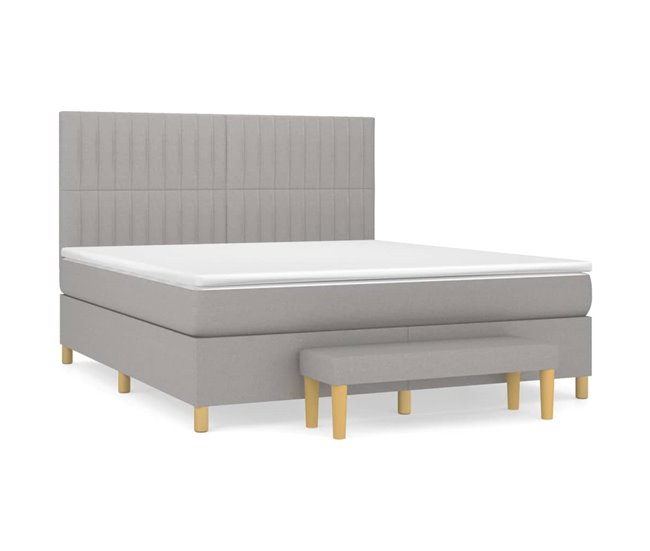 Conforama Cama box spring con colchón tela gris claro 160x200 cm Rayas verticales