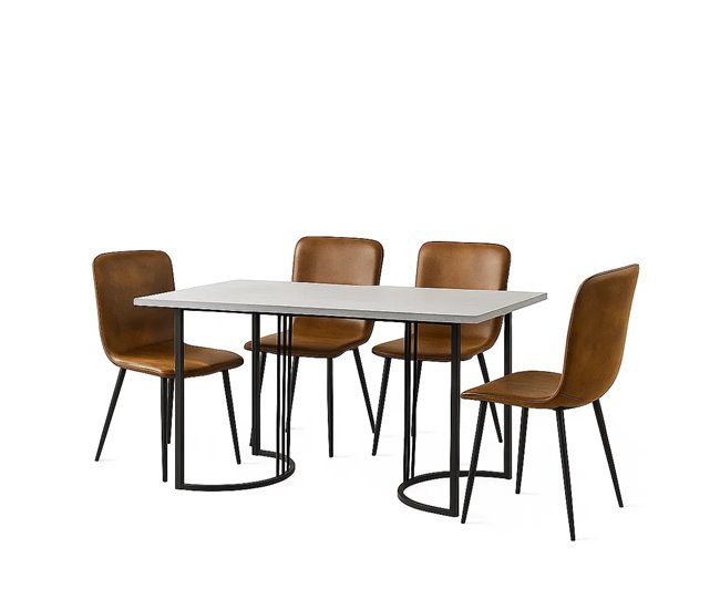 Conjunto mesa rectangular efecto mármol con 4 sillas vintage Gris