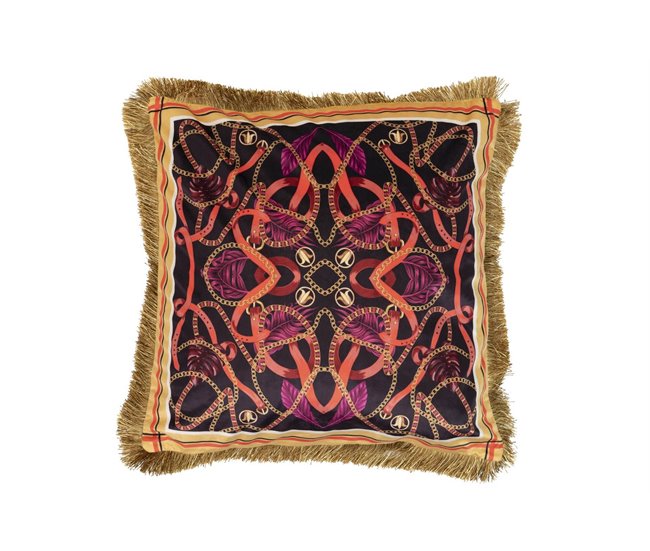 Cojin Velvet Relleno Plumas Con Flecos Multicolor