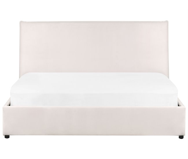 Beliani Cama con almacenaje Terciopelo LAVAUR 183x210 Blanco/ Beige