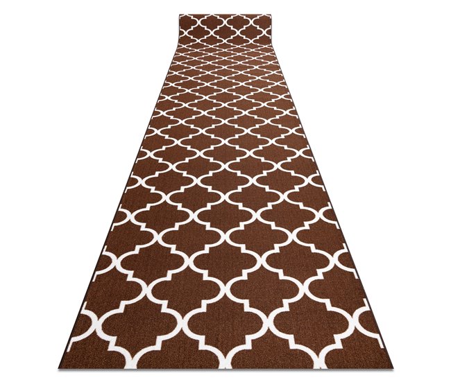 Alfombra de pasillo con refuerzo de goma  Enrejado Trébol marroq 80x820 Marron