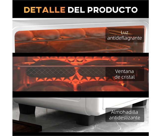 Horno Eléctrico Metal, Vidrio Templado HOMCOM, hogar - cocina Blanco