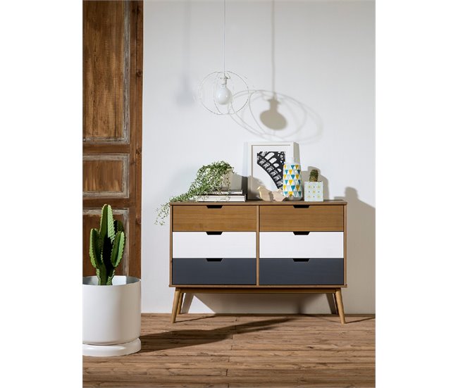 Cómoda de 6 cajones VITA blanco, gris y roble Blanco/ Gris