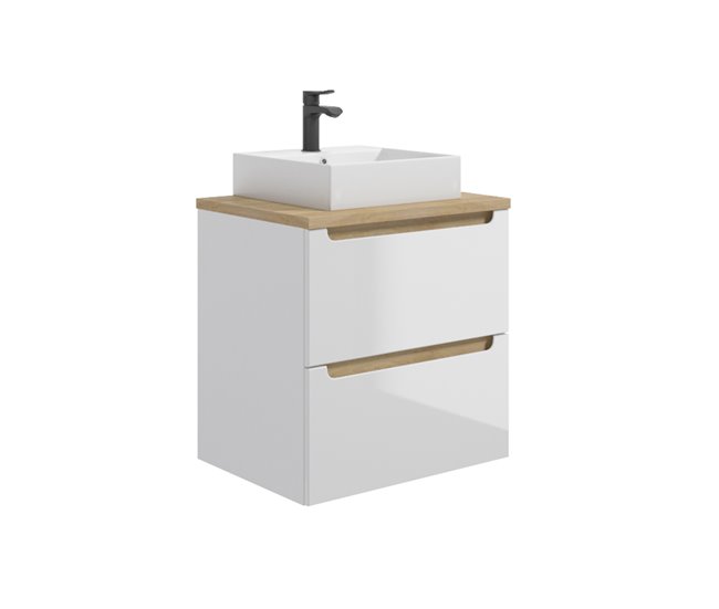 Conjunto de muebles con lavabo individual 2 cajones y columna Livia Blanco