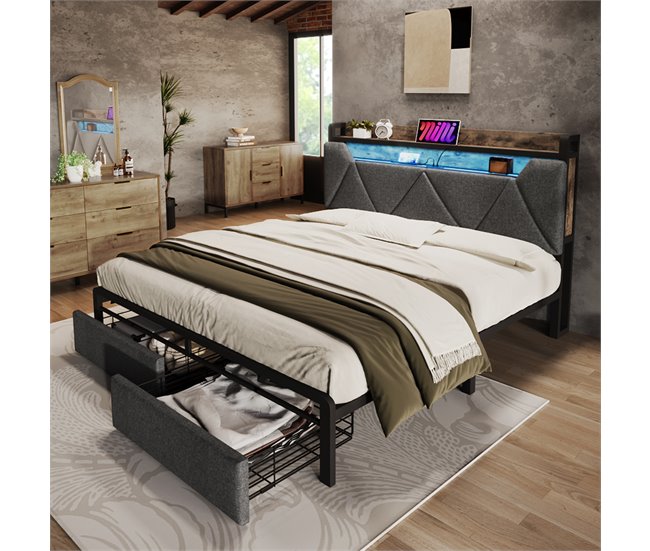 Camas de matrimonio 141x217 Gris