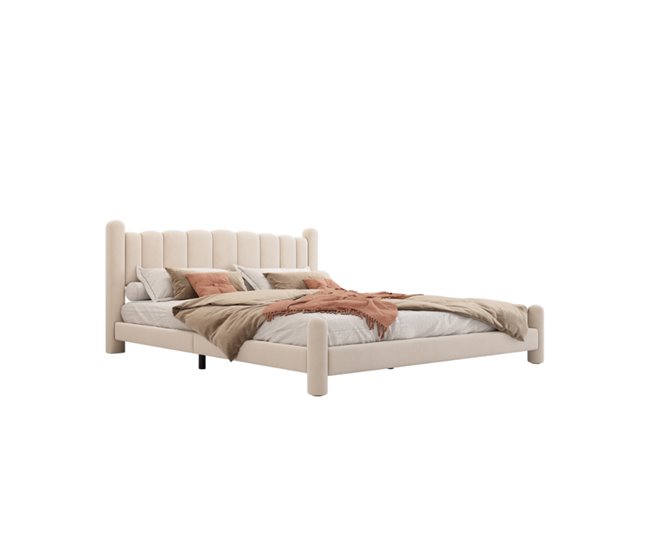 Cama de matrimonio de terciopelo 189x212 Beige