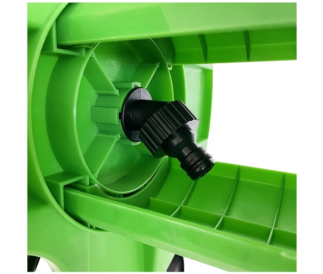 Acomoda Textil – Carro Portamangueras con Ruedas y Conector. Negro/ Verde