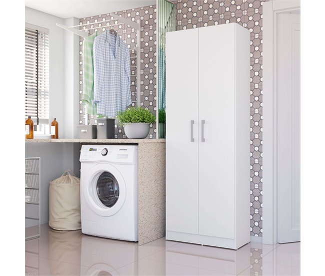 Armario Auxiliar Multiusos Alto con 2 Puertas Abatibles Blanco