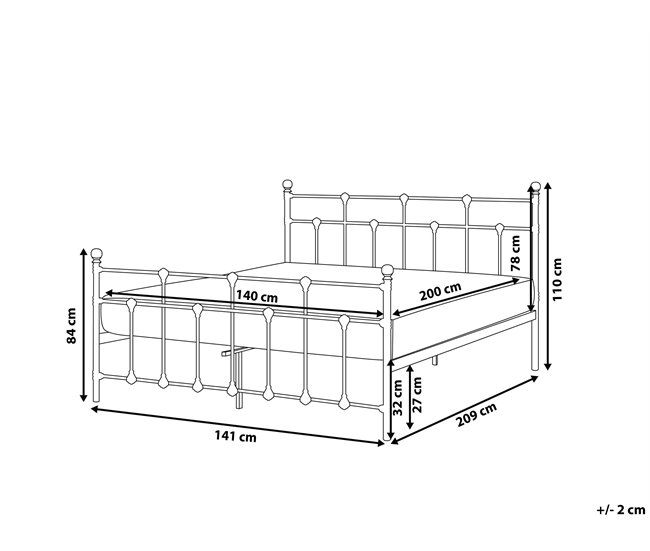 Beliani Cama con somier Metal LYNX 141x209 Negro