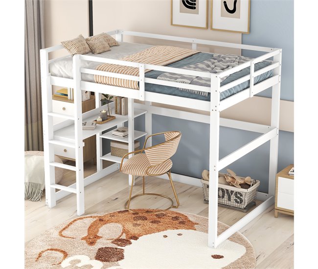 Cama alta para niños 150x206 Blanco