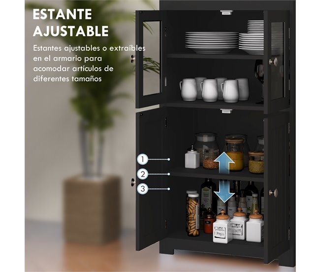 Alacena de Cocina MDF, Vidrio Templado HOMCOM, hogar - cocina Negro
