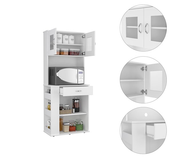 Aparador Alacena de Cocina para Microondas Capienza, con 1 Cajón y Armario de 2 Puertas Blanco