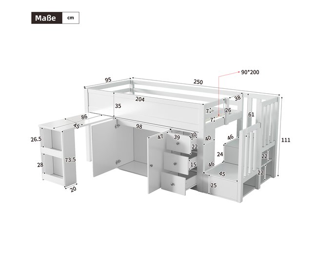 Cama alta para niños Blanco