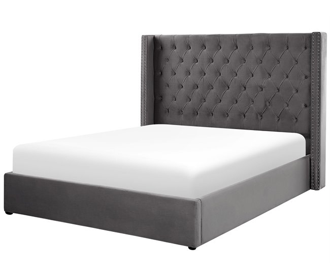 Beliani Cama con almacenaje Terciopelo LUBBON 210x217 Gris