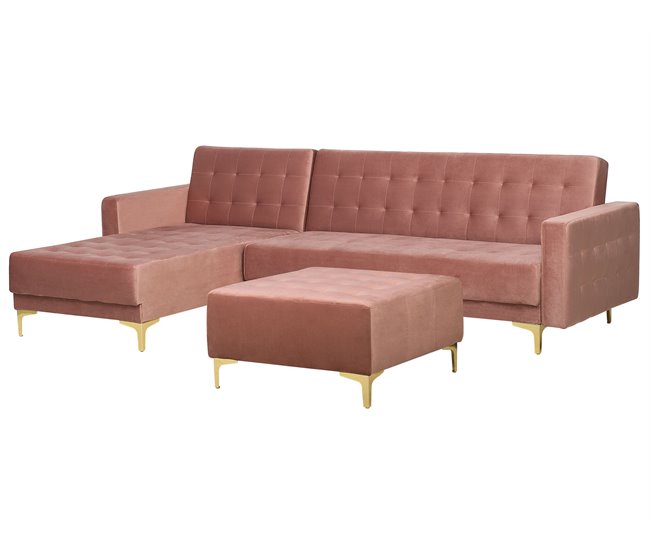 Beliani Sofá cama Terciopelo ABERDEEN Rosa