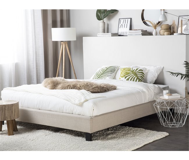 Beliani Cama con somier Poliéster ROANNE 169x211 Beige