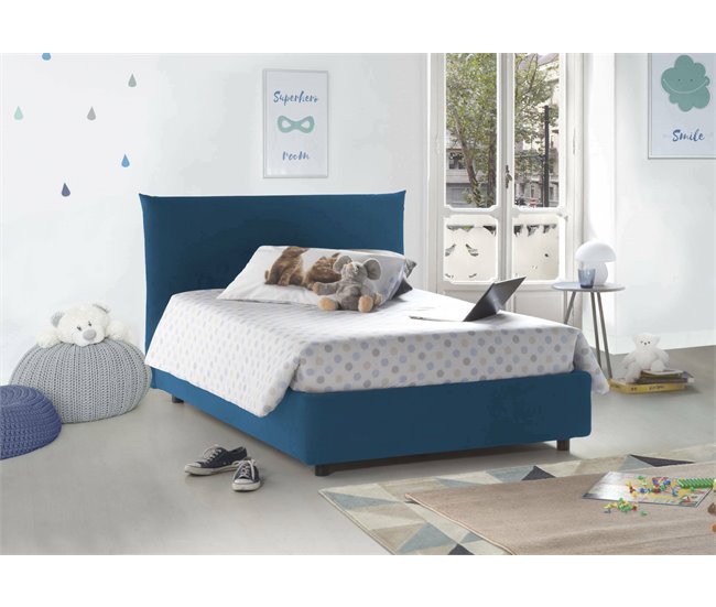 Cama plaza y media en tela Azul Marino