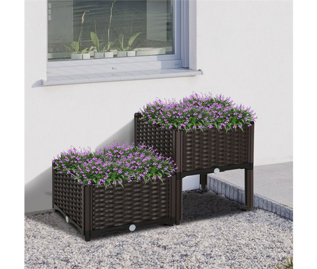 Conjunto de 2 Macetas Cuadradas PP Outsunny Marron