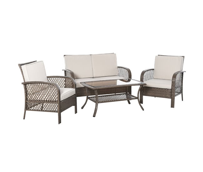 Muebles de Jardín de Ratán Metal, Ratán PE, Poliéster Outsunny Marron