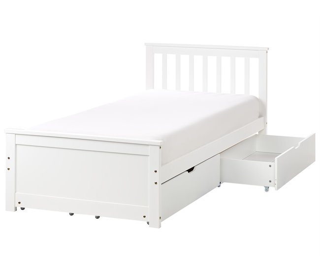 Beliani Cama con cajones Madera de pino OLENDON 99x206 Blanco