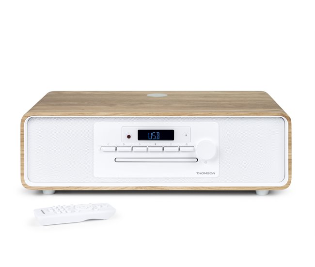 Radio CD Bluetooth MP3 inducción Thomson Blanco/ Madera