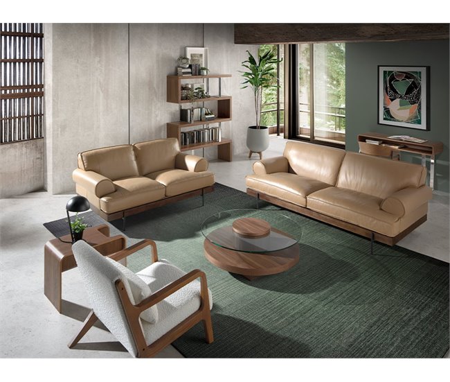 ANGEL CERDA Sillón tela blanco Nogal