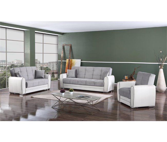 Sofá cama 3 plazas en tela Dgirou Blanco/ Gris