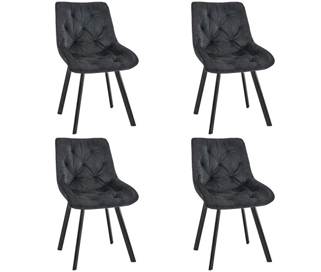 4x Silla tapizada capitoné de terciopelo SJ.33 Negro