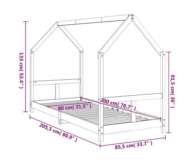 Estructura De Cama Para Niños 206x85 Marron