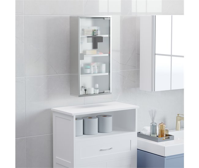 Armario de Botiquín Acero Inoxidable 430, Vidrio Templado HOMCOM Gris