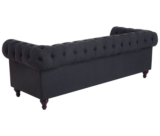 Beliani Sofá de 3 plazas Poliéster CHESTERFIELD Grafito