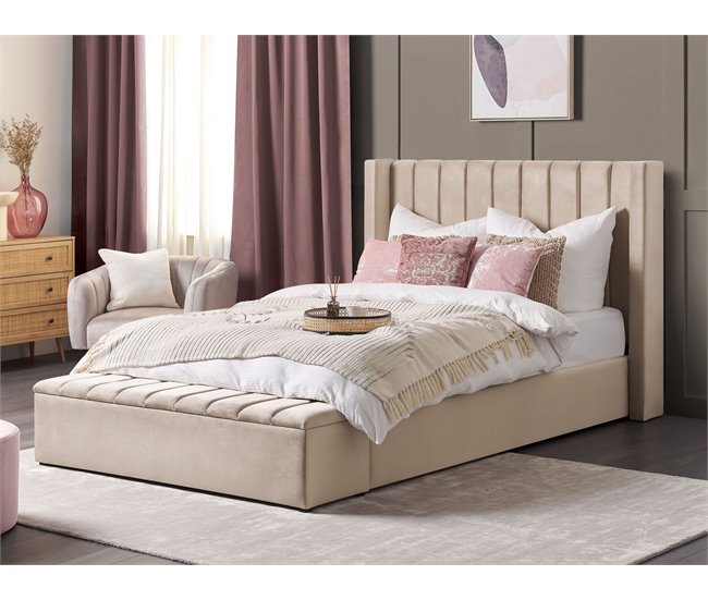 Beliani Cama con somier Terciopelo NOYERS 190x247 Beige