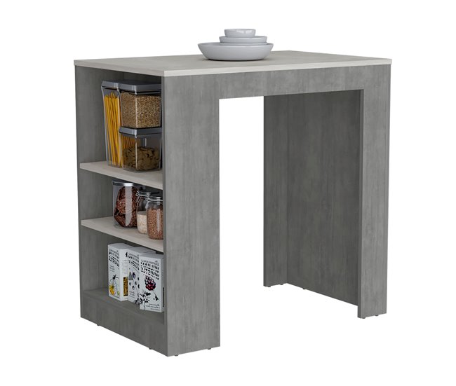 Mesa Auxiliar de cocina Portree en melamina con 2 estantes Blanco/ Gris