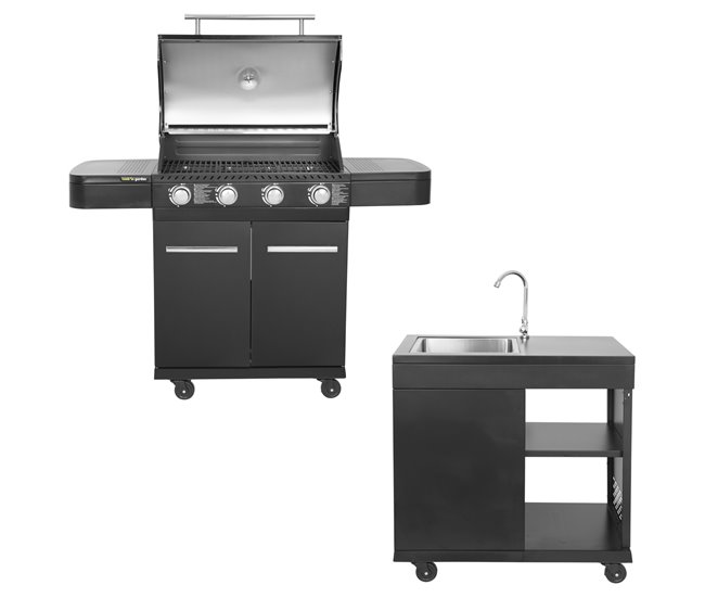 Cocina exterior modular FYRA - 4 quemadores Negro