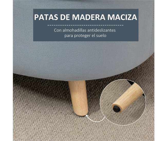 Otomano Puff Poliéster, Espuma, Madera de Caucho HOMCOM 71x51 Gris