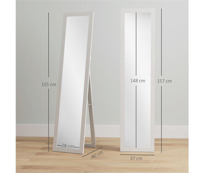Espejo Cuerpo Entero MDF, Vidrio Templado HOMCOM Blanco