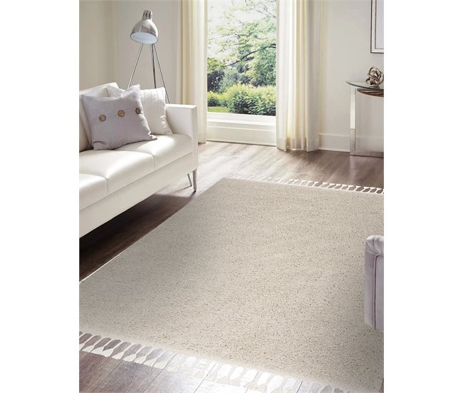 Alfombra BERBER cuadrado 9000 Franjas Bereber Marroquí Shaggy 120x120 Crema