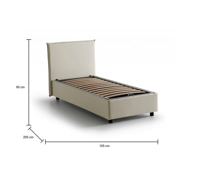 Cama individual en tela Beige